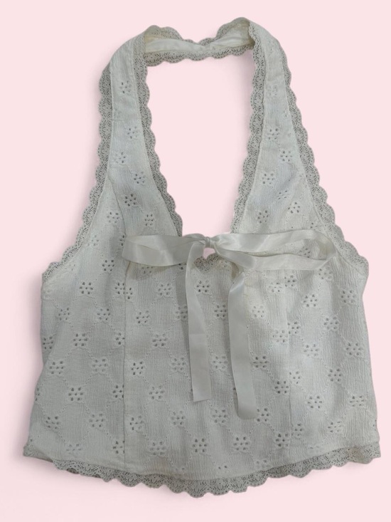Kimchi Blue Tops - Kimchi Blue Farrah White Eyelet Halterneck Top